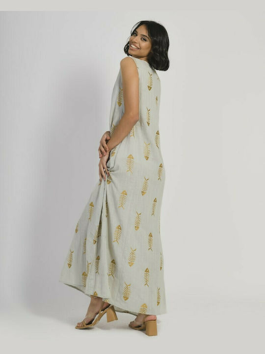 Ble Resort Collection Maxi Καλοκαιρινό All Day Φόρεμα Αμάνικο Γκρι