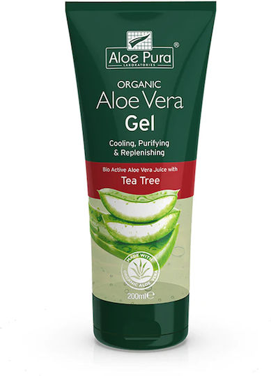Optima Naturals Aloe Vera Gel with Tea Tree - 200ml Moisturizing Gel Regeneration with Aloe Vera for Dry/Very Dry & Sensitive Skin 200ml