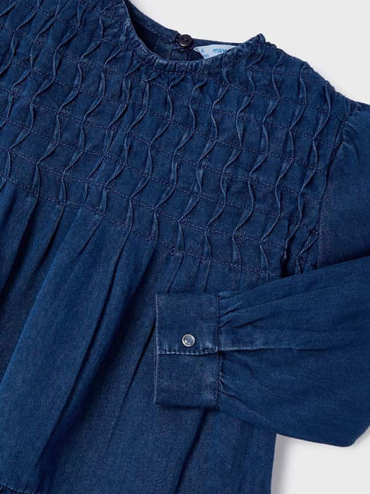 Children's Dress Long Sleeve Denim Blue