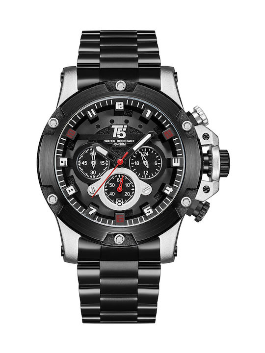 T5 Uhr Chronograph Batterie mit Schwarz Metallarmband