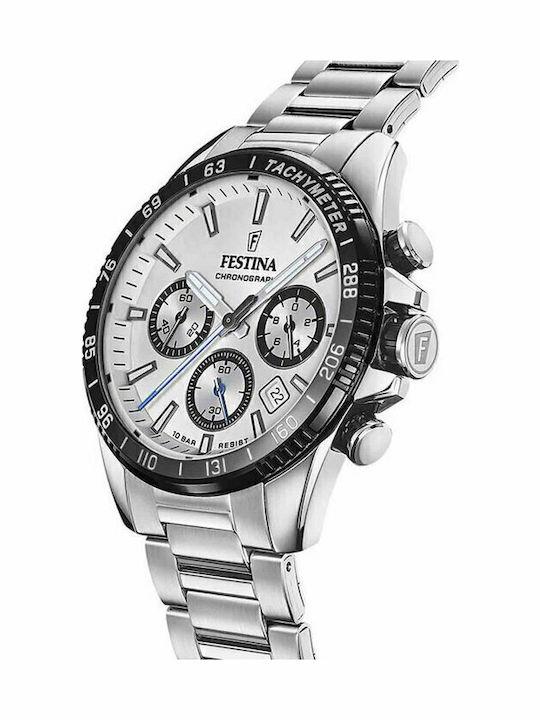 Festina Men's Watch 45mm Chronograph Battery with Silver Metal Bracelet
