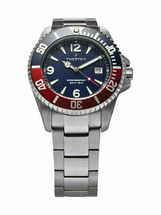 Thorton Ανδρικό Ρολόι 46mm Μπαταρίας με Ασημί Μεταλλικό Μπρασελέ