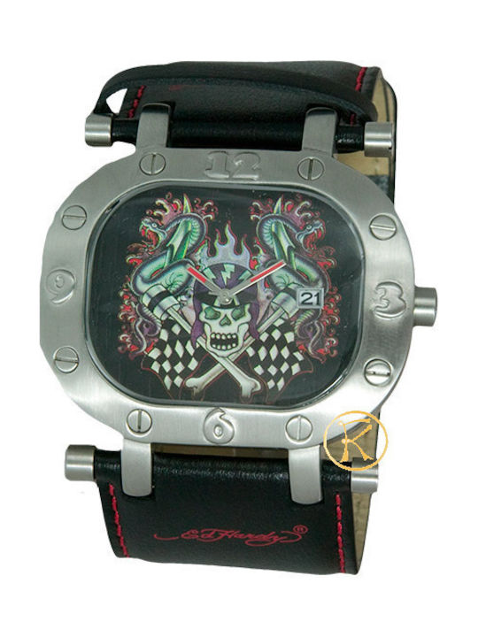 Ed Hardy Uhr mit Schwarz Lederarmband