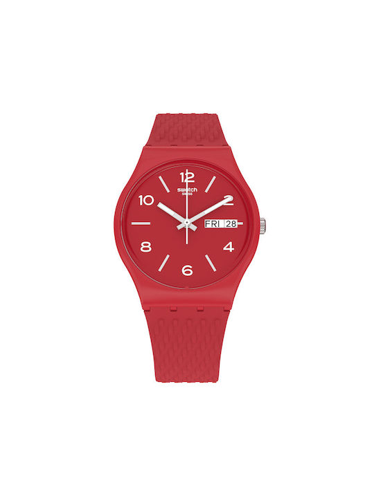 Swatch Lazered Women's Watch with Red Rubber Strap