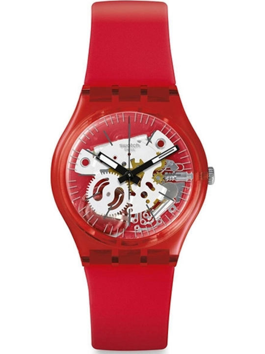 Swatch Rosso Bianco Damen Uhr mit Rot Kautschukarmband