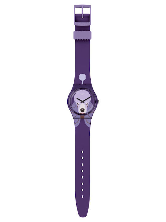Swatch Poodle Women's Watch with Purple Rubber Strap