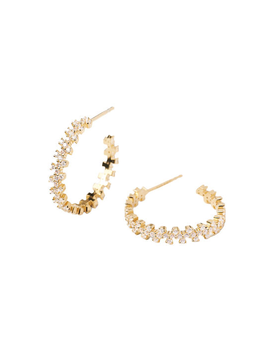 P D Paola Crown Earrings Hoops made of Silver Gold Plated with Stones