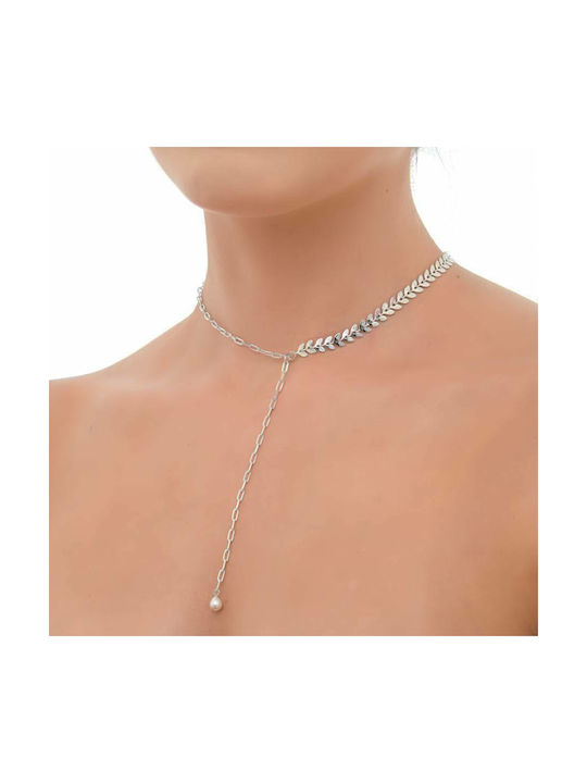 Oxzen Necklace from Silver with Pearls Tie