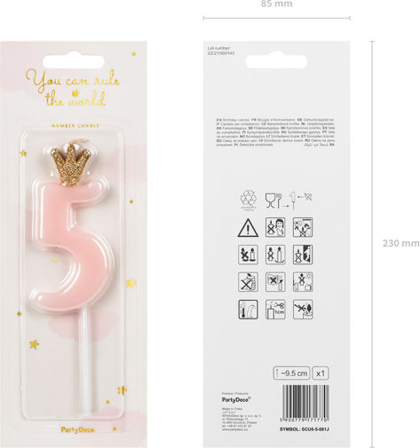 PartyDeco Birthday Candle Number "5" in Pink Color SCU6-5-081J