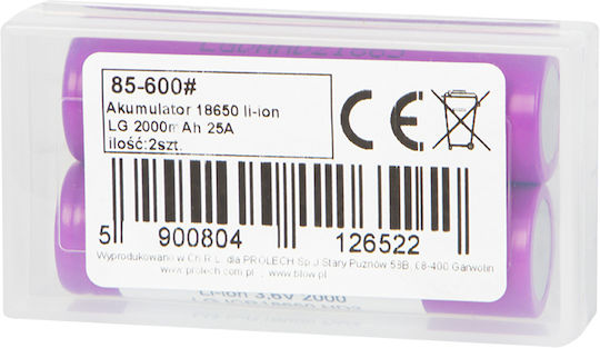 LG Wiederaufladbare Batterien 18650 Li-Ion 2000mAh 3.6V 2Stück