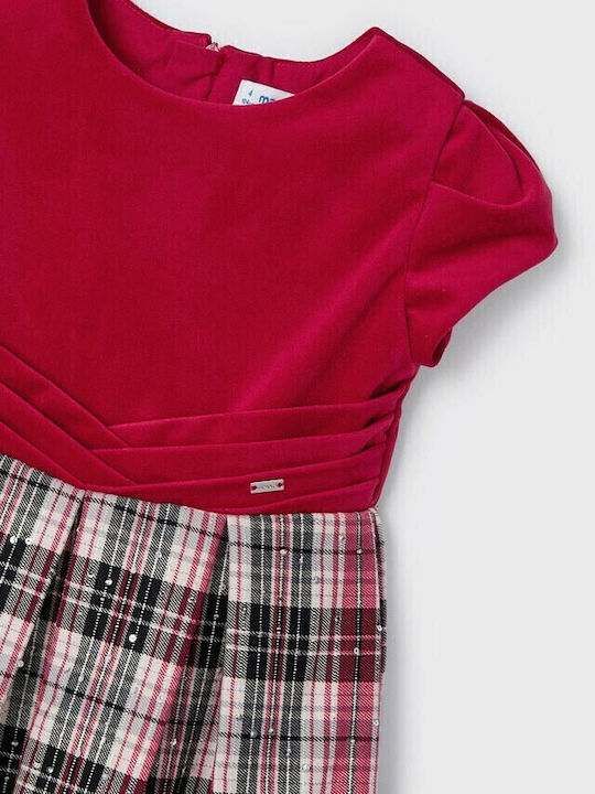 Children's Dress Short Sleeve Velvet Checked Red