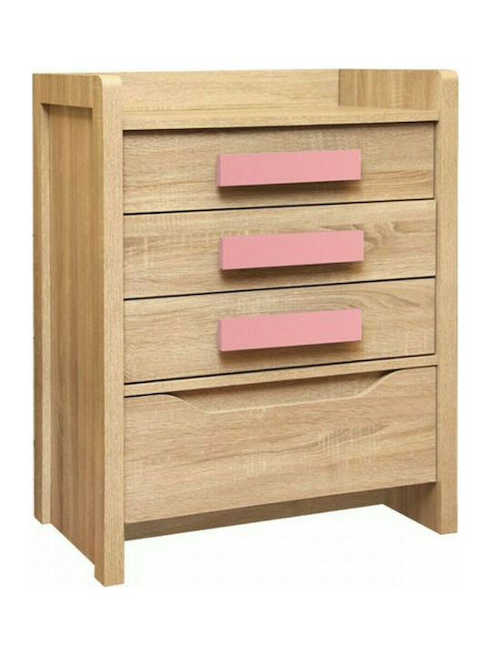 Kids Chest of Drawers Playroom Sonoma / Pink with 4 Drawers 63x40x80cm