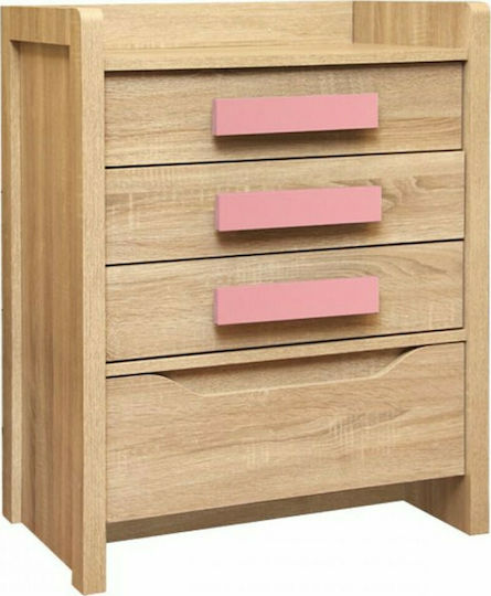 Kinderkommode Playroom Sonoma / Pink mit 4 Schubladen 63x40x80cm
