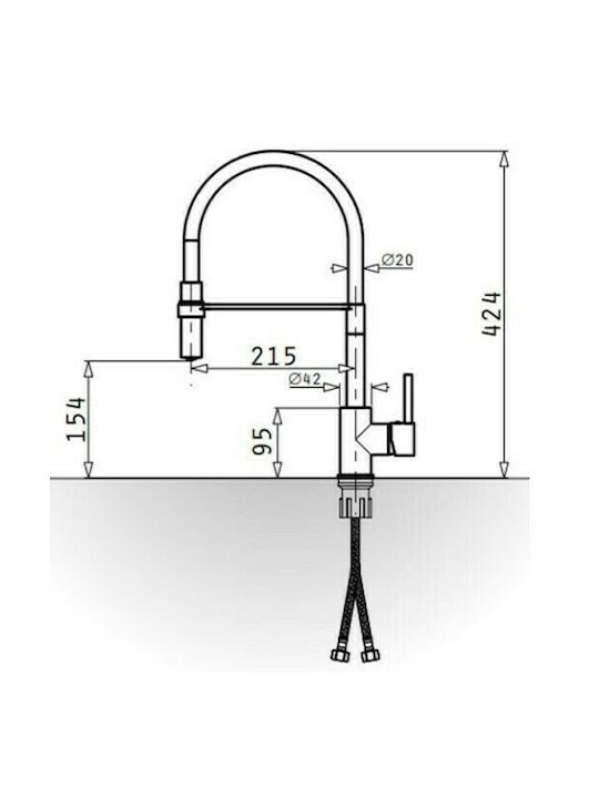 Pyramis Serina Kitchen Faucet Counter with Shower Chrome Black