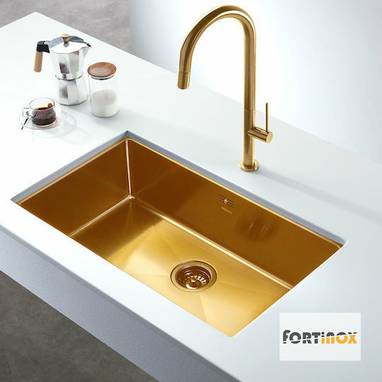 Fortinox Squadro 28075-211 Unterbau Spüle Inox Gebürstet B74xT44cm Gold Brushed PVD