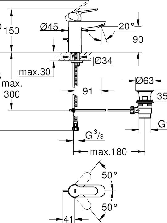 Grohe Bauedge Mixing Sink Faucet Silver