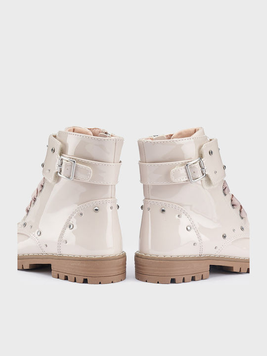 Biker Kids Boots from Patent Leather with Laces Beige