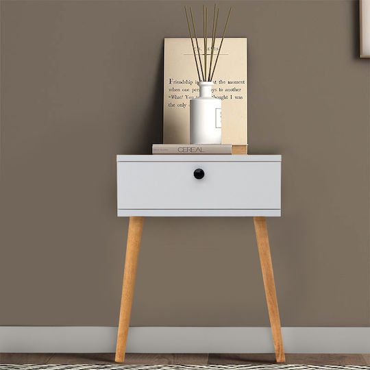 Κομοδίνο Pauline Ξύλινο Λευκό 45x35x61cm
