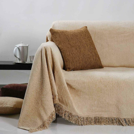 Anna Riska 1300 Viersitzer-Sofa Überwurf Chenille 180x320cm Sand