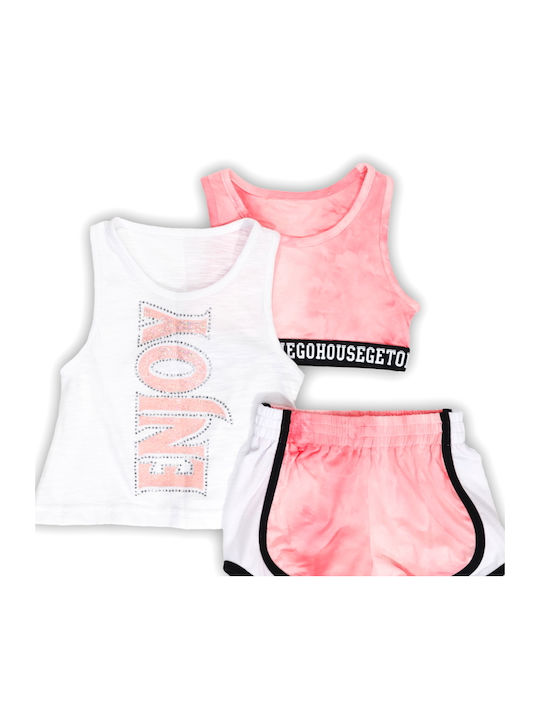 New College Kids Set with Shorts Summer 3pcs Pink