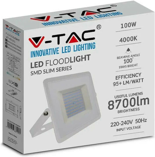 V-TAC Rezistent la apă Proiector LED 100W Alb Natural 4000K IP65