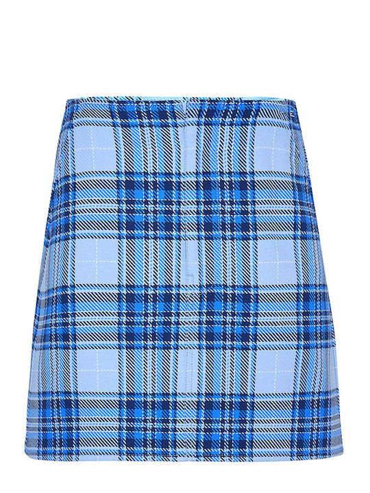 Denim High-waisted Mini Skirt Checked Blue