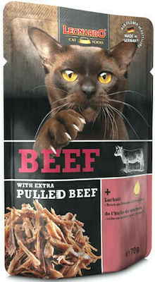 Leonardo Pulled Beef Nasses Katzenfutter für Katze in Beutel mit Rindfleisch 70gr 07440