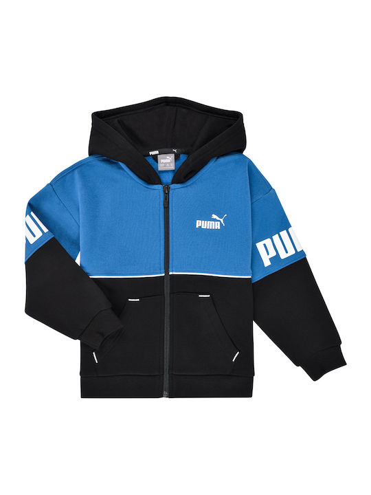 Athletic Kids Sweatshirt Cardigan Cotton with Hood Blue Power