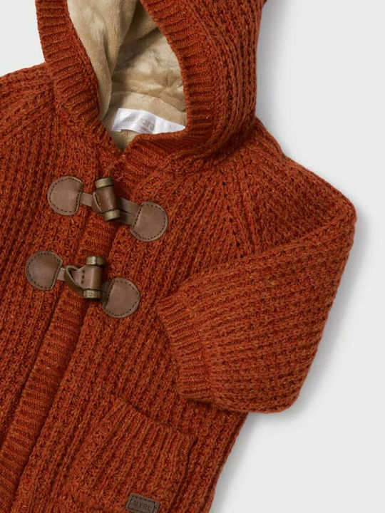 Kinderstrickjacke Baumwolle mit Kapuze Braun