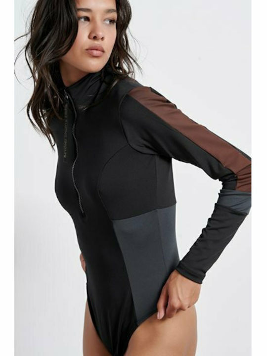 Long Sleeve Bodysuit Beyond Sports Slim Fit Black