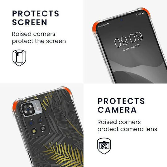 KWmobile Задна корица Силикон с Каишка Palm Leaves - Yellow / Grey / Transparent (Redmi Note 11 Pro+ 5G)