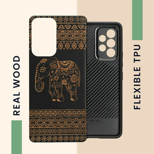 KWmobile Wood Elephant Pattern Back Cover Lemn Elephant - Black / Light Brown (Galaxy A53)