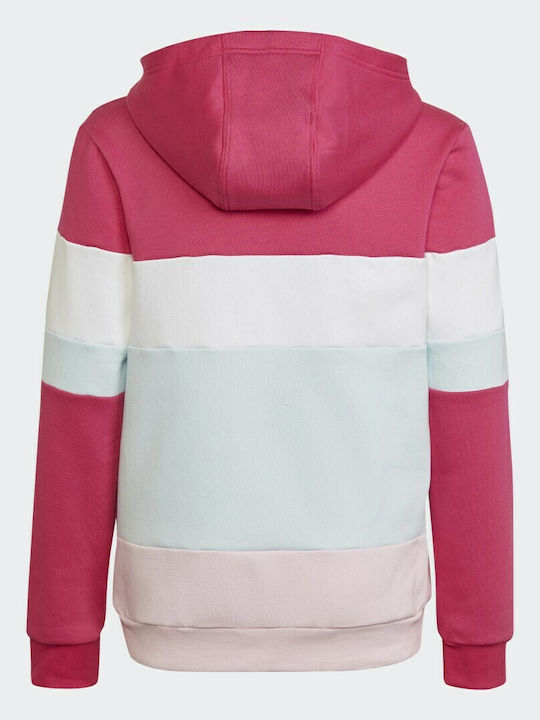 adidas Fleece Παιδικό Φούτερ με Κουκούλα και Τσέπες Ροζ Colorblock