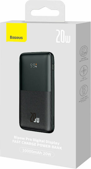 Baseus Bipow Pro Power Bank 10000mAh 20W με 2 Θύρες USB-A και Θύρα USB-C Μαύρο