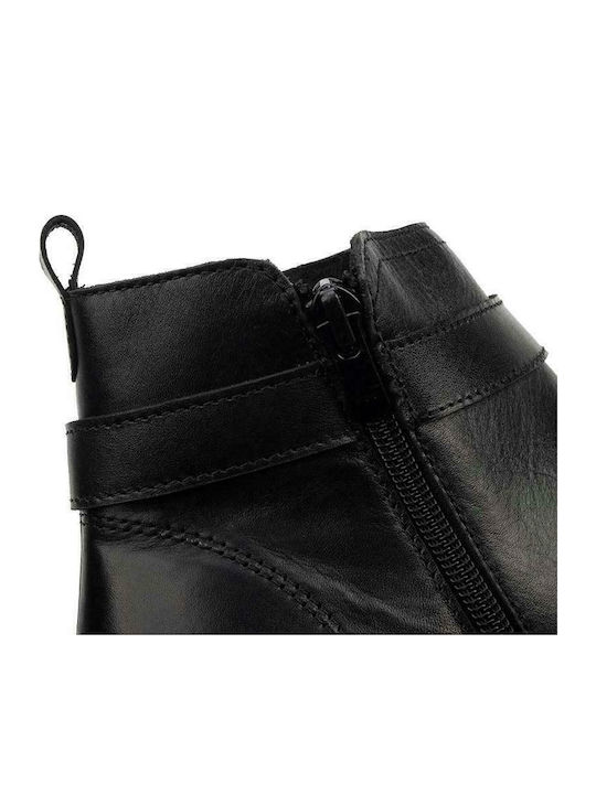 Leather Women's Ankle Boots with Medium Heel Black