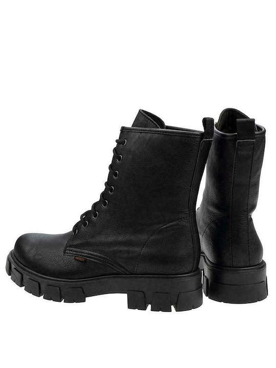 R Leder Stiefeletten Damen Schwarz