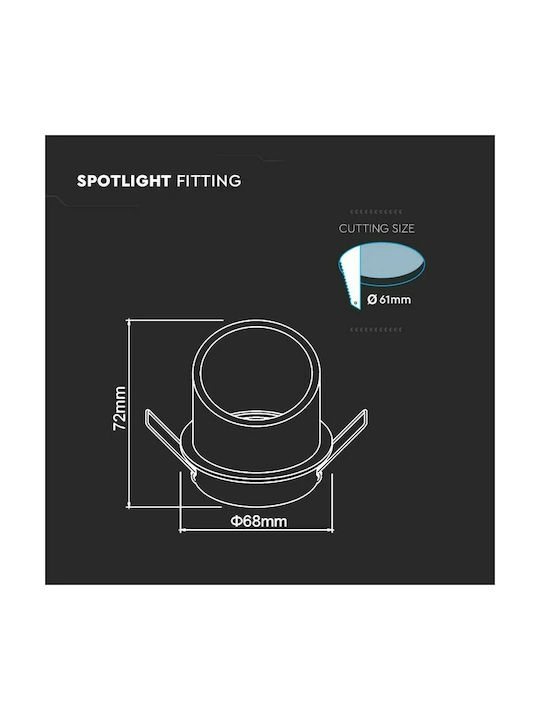 V-TAC Round Metallic Recessed Spot with Socket GU10 Black 6.8x6.8cm. 1pcs