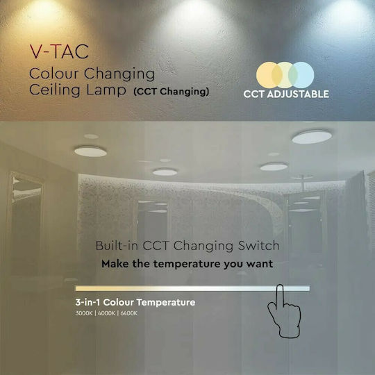 V-TAC Στρογγυλό Εξωτερικό LED Panel 18W με Ρυθμιζόμενο Λευκό Φως 50εκ.
