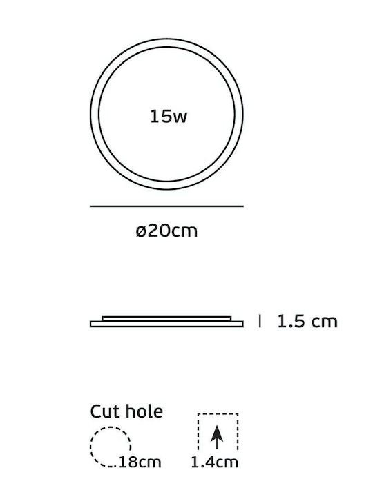 VK Lighting Round Recessed LED Panel 15W with Cool White Light 6000K 20cm