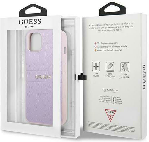 Guess Saffiano Hot Stamp Metal Logo Back Cover Πλαστικό Μωβ (iPhone 13 mini)