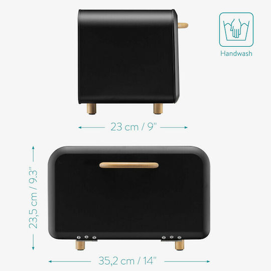 Navaris Cutie Pâine Metalică Cu Capac Neagră 35.2x23x23.5cm