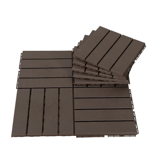 Outsunny Plastic Garden Decking Board Brown 30x30cm 9pcs