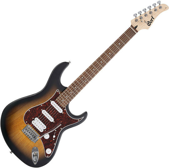 Cort G110 Open Pore Elektrische Gitarre Stratocaster mit HH Tonabnehmerkonfiguration Open Pore Sunburst