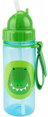 Skip Hop Kids Plastic Water Bottle with Straw Κροκόδειλος Green 384.5ml