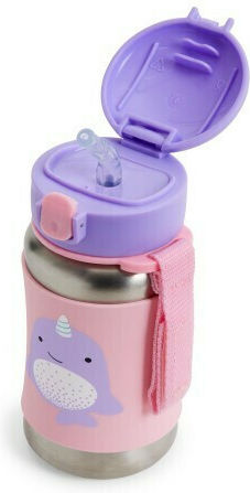 Skip Hop Narwhal Kids Water Bottle Stainless Steel with Straw Pink 384.5ml