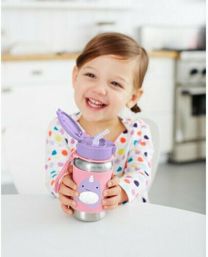 Skip Hop Narwhal Kids Water Bottle Stainless Steel with Straw Pink 384.5ml