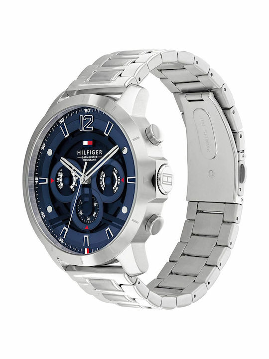 Tommy Hilfiger Luca Men's Watch 50mm Chronograph Battery with Silver Metal Bracelet