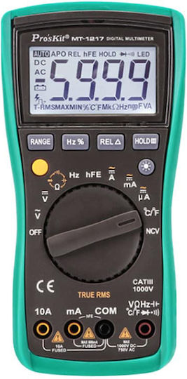 Proskit Ψηφιακό Πολύμετρο με Καπασιτόμετρο True RMS με Buzzer με Μέτρηση AC / DC / Αντίστασης / Χωρητικότητας / Θερμοκρασίας MT-1217