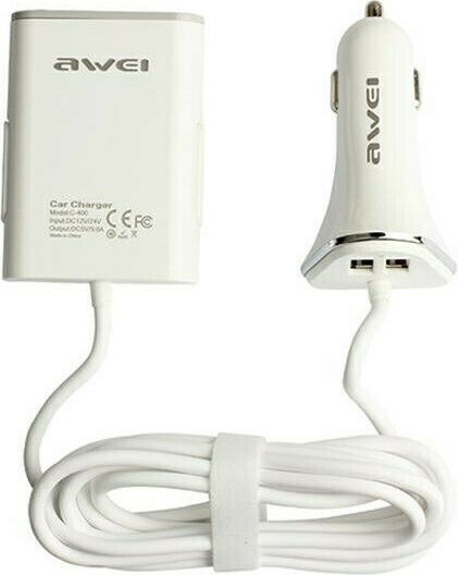 Awei C-400 Φορτιστής Αυτοκινήτου 9.4A με Θύρες: 4xUSB Λευκός