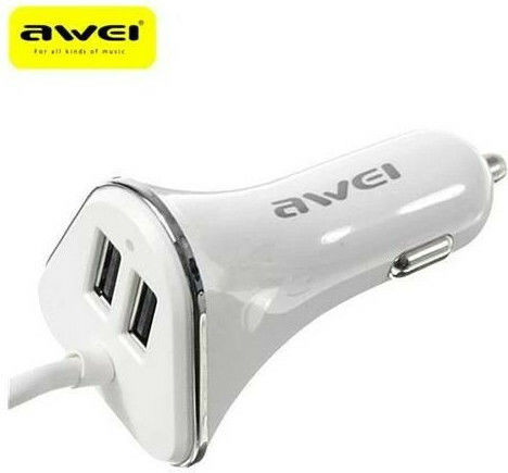 Awei C-400 Φορτιστής Αυτοκινήτου 9.4A με Θύρες: 4xUSB Λευκός